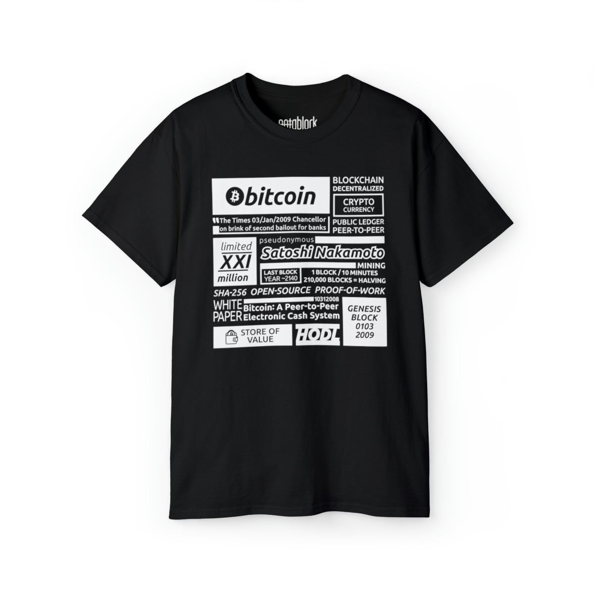 Bitcoin graphic t-shirt in black designed by notablock